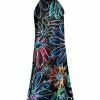 Lily | Black & Blue Floral Sketch Midi Halter Dress - Plus