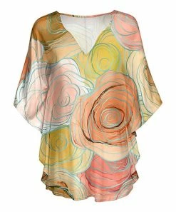 Lily | Beige & Rose Floral Cap-Sleeve V-Neck Tunic - Women & Plus