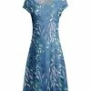 Lily | Blue & Lavender Leaf Short-Sleeve Dress - Plus