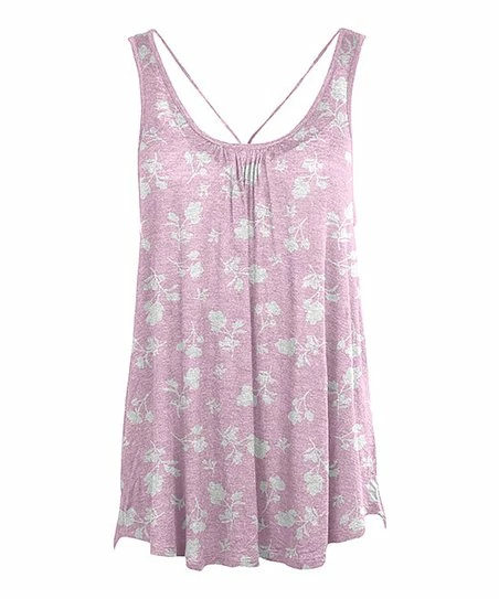 Lily | Pink & White Floral Crisscross-Back Pleated Tunic - Plus 1 Lily | Pink & White Floral Crisscross-Back Pleated Tunic - Plus