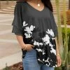 Lily | Gray & Black Floral V-Neck Tunic - Plus