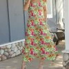 Lily | Green & Pink Floral Handkerchief Maxi Dress - Plus