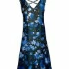 Lily | Black & Blue Floral Crisscross-Back Sleeveless Dress - Plus