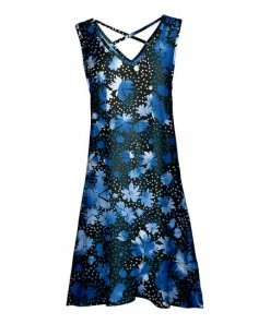 Lily | Black & Blue Floral Crisscross-Back Sleeveless Dress - Plus