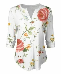 Lily | White & Rose Floral Notch Neck Tunic - Women