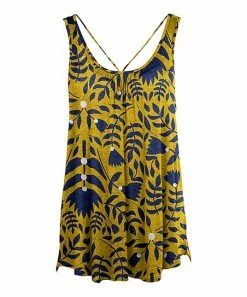 Lily | Gold & Navy Leaf Sleeveless Scoop Neck Tunic - Plus