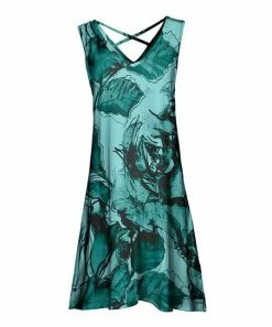 Lily | Turquoise & Black Abstract Floral Crisscross-Back Sleeveless Dress - Women