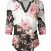 Lily | Black & Rose Floral Notch Neck Tunic - Women