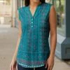Lily | Teal & Pink Geometric Button-Front Sleeveless Tunic - Women