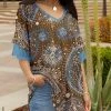 Lily | Brown & Blue Mandala Floral V-Neck Tunic - Women