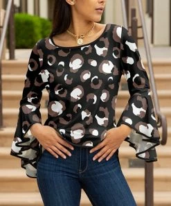 Lily | Black & Taupe Abstract Bell-Sleeve Tunic - Plus