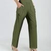 Lily | Olive Green Solid Pocket Pants - Women