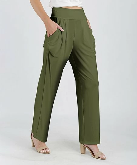 Lily | Olive Green Solid Pocket Pants - Women 1 Lily | Olive Green Solid Pocket Pants - Women