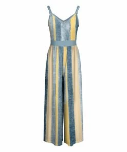 Lily | Aqua & Yellow Stripe Wide-Leg Jumpsuit