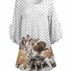 Lily | White & Brown Floral Ruffle-Sleeve Boatneck Top - Women