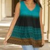 Lily | Black & Turquoise Geometric Sleeveless Swing Tunic - Plus