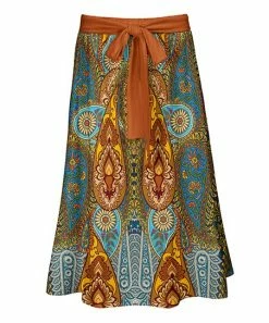 Lily | Rust & Blue Paisley Tie-Waist A-Line Skirt - Plus