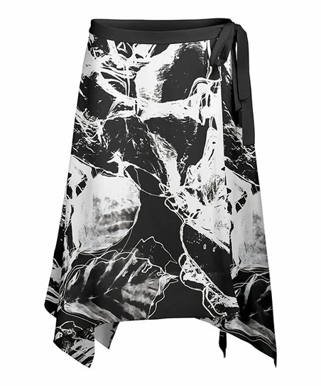 Lily | Black & White Abstract Leaf Tie-Waist Handkerchief Skirt - Women 1 Lily | Black & White Abstract Leaf Tie-Waist Handkerchief Skirt - Women