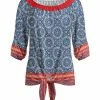 Lily | Blue & Red Arabesque Front-Knot Boatneck Top - Women & Plus