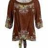 Lily | Brown & Blue Floral Front-Knot Boatneck Tunic - Plus