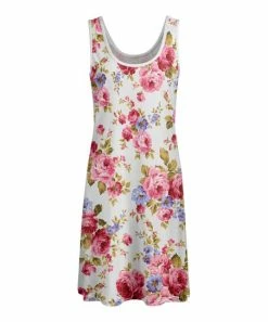 Lily | White & Pink Floral Scoop Neck Sleeveless A-Line Dress - Plus