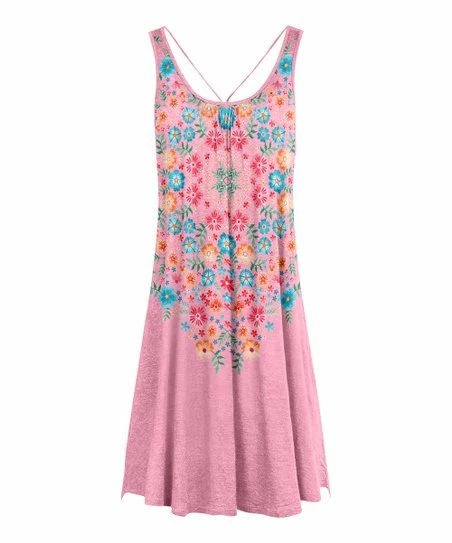 Lily | Pink & Blue Floral Pleated Scoop Neck Sleeveless Dress - Plus 1 Lily | Pink & Blue Floral Pleated Scoop Neck Sleeveless Dress - Plus