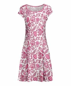 Lily | White & Pink Paisley Floral Cap-Sleeve A-Line Dress - Plus
