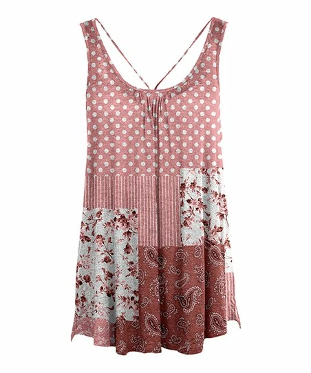 Lily | Rose & White Floral Patchwork Pleated Sleeveless Tunic - Plus 1 Lily | Rose & White Floral Patchwork Pleated Sleeveless Tunic - Plus