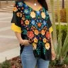 Lily | Black & Yellow Floral V-Neck Ruffle Tunic - Plus