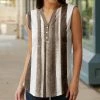 Lily | Brown & White Stripe Button-Front Sleeveless Tunic - Women