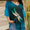 Lily | Black & Teal Dragonfly Ruffle-Sleeve V-Neck Tunic - Plus
