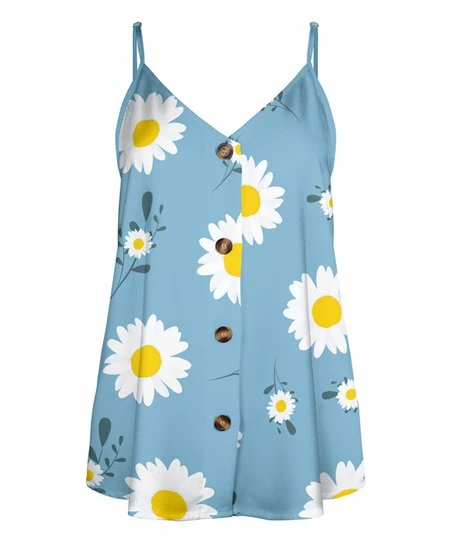 Lily | Blue & White Floral Button-Front Sleeveless Tunic - Women 1 Lily | Blue & White Floral Button-Front Sleeveless Tunic - Women