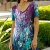 Lily | Purple & Aquamarine Abstract Floral V-Neck Short-Sleeve Tunic - Women & Plus