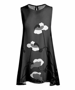 Lily | Black & Gray Floral Sleeveless Tunic - Women