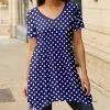 Lily | Navy & White Polka Dot V-Neck Short-Sleeve Sidetail Tunic - Plus