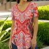 Lily | Red & Blue Arabesque V-Neck Short-Sleeve Tunic - Plus