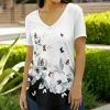 Lily | Black & White Floral Butterfly V-Neck Short-Sleeve Tunic - Women