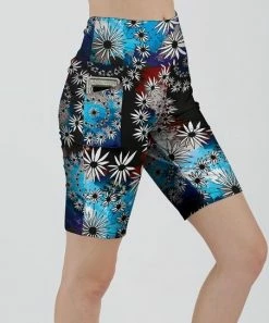 Lily | Aqua & Black Floral High-Waist Pocket Bike Shorts - Women
