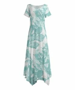 Lily | Turquoise & White Abstract Foliage Handkerchief Maxi Dress - Plus