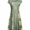 Lily | Green & Blue Madras Scoop Neck Cap-Sleeve Dress - Plus