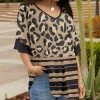 Lily | Brown & Beige Leopard Layered Butterfly-Sleeve V-Neck Tunic - Plus