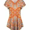 Lily | Orange & Blue Arabesque V-Neck Flutter-Sleeve Tunic - Plus