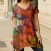 Lily | Rust & Olive Watercolor Floral V-Neck Short-Sleeve Sidetail Tunic - Women