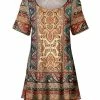 Lily | Rust & Turquoise Scarf Print Scoop Neck Short-Sleeve Tunic - Women & Plus