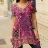 Lily | Purple & Pink Patchwork V-Neck Short-Sleeve Sidetail Tunic - Women