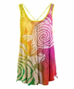 Lily | Yellow & Multicolor Abstract Spiral Crisscross-Back Pleated Tank - Plus