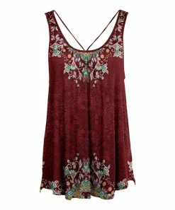 Lily | Red & Yellow Floral Pleated Sleeveless Tunic - Women
