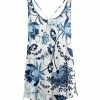 Lily | White & Blue Floral Pleated Sleeveless Tunic - Plus