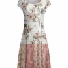 Lily | Pink & White Patchwork Floral Cap-Sleeve A-Line Dress - Plus