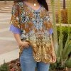 Lily | Brown Paisley Ruffle-Sleeve V-Neck Tunic - Women